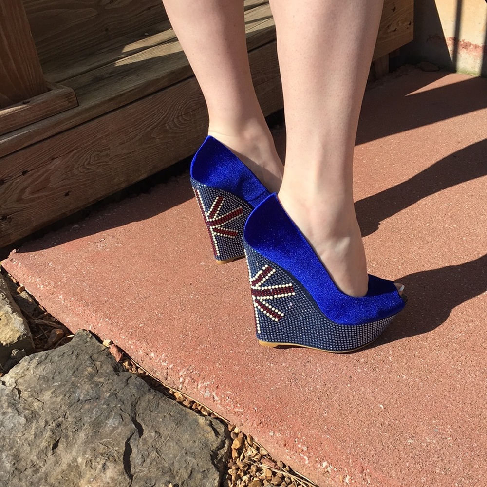 COPY - SunTour Euro 40 🇬🇧 VINTAGE Platform Peep-toe Wedge Leather & Rhinestone - Picture 16 of 17